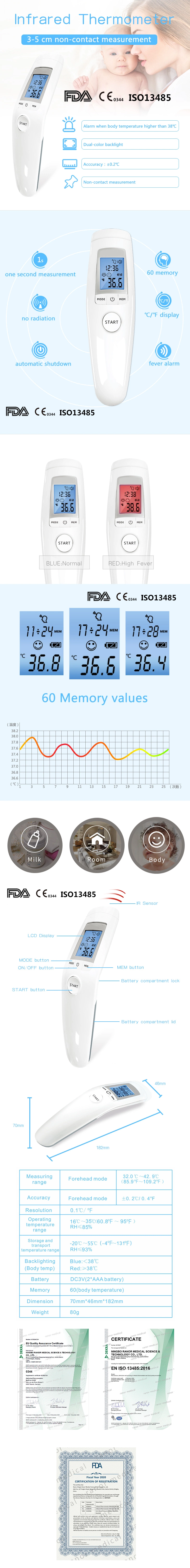 CE (MDR) FDA Approved Medical Non-Contact Forehead Infrared Thermometer