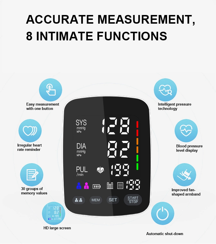 Sphygmomanometer LED Curved CE ISO Approved OEM Bp Monitor Automatic Bp Machine Electric Digital Upper Arm Blood Pressure Monitor